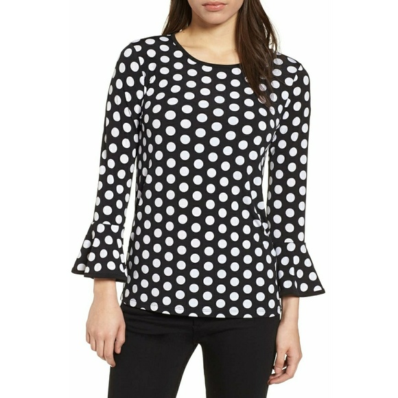 NEW Michael Kors Polka Dot Flare Sleeve Top Blouse - Picture 4 of 6